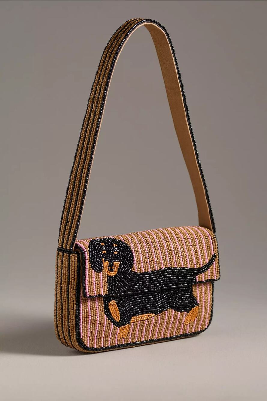 nwt ANTHROPOLOGIE The Fiona Beaded Bag: Animal Icon Edition Dog Dachsund